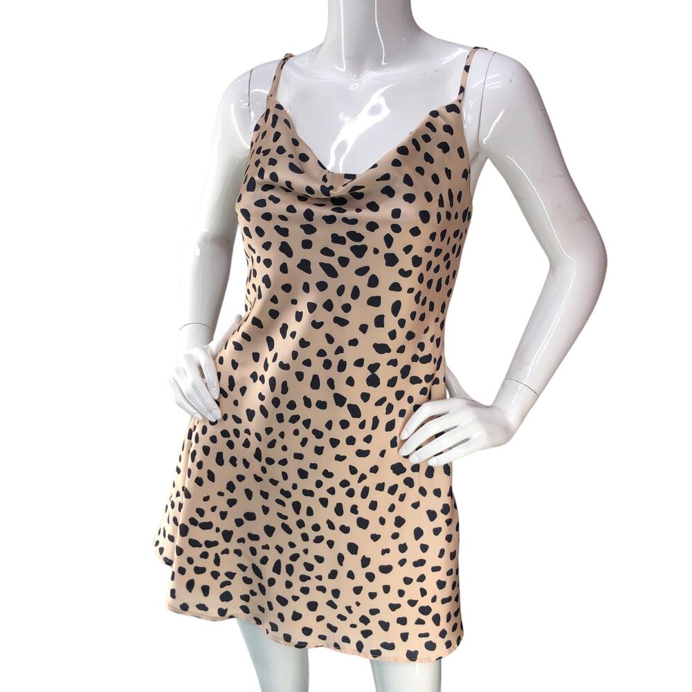 Lovers and Friends Womens Size S Dress Animal Print Cowl Neck Slip Dress Brown